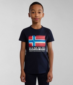 Napapijri Liard Short Sleeve T-Shirt (4-16 YEARS) Dječje Majice Tamno Plave | HZQD-82673