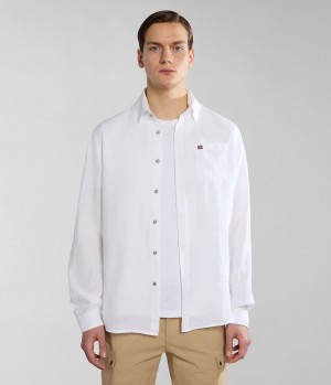 Napapijri Linen Long Sleeve Shirt Muške Košulje Bijele | FNJU-83297