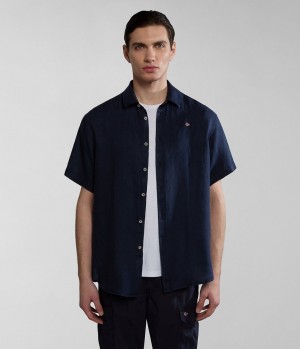 Napapijri Linen Short Sleeve Shirt Muške Košulje Tamno Plave | SGOK-38420