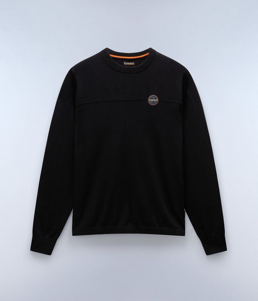 Napapijri Derri Crew Neck Jumper Muške Skakači Crne | JUNI-85026