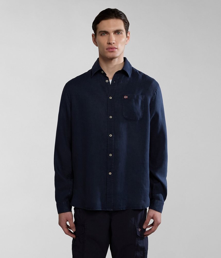 Napapijri Linen Long Sleeve Shirt Muške Košulje Tamno Plave | LONQ-68321