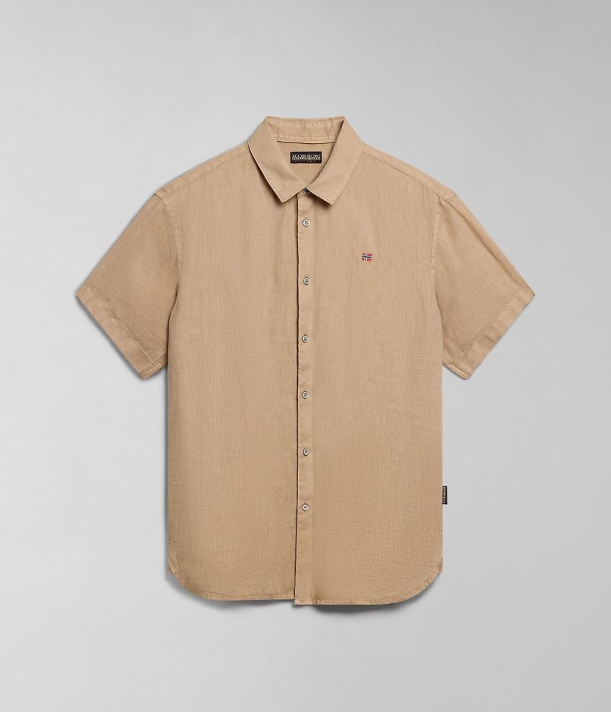 Napapijri Linen Short Sleeve Shirt Muške Košulje Bež | VQAK-20815