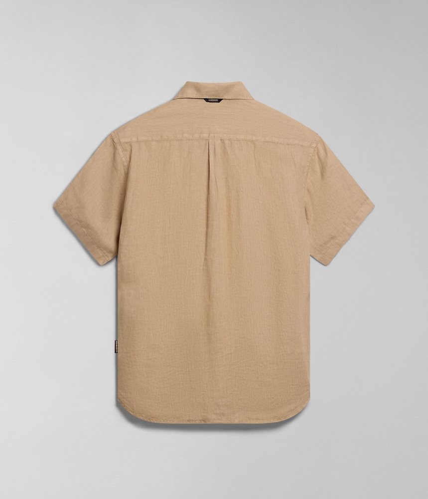 Napapijri Linen Short Sleeve Shirt Muške Košulje Bež | VQAK-20815